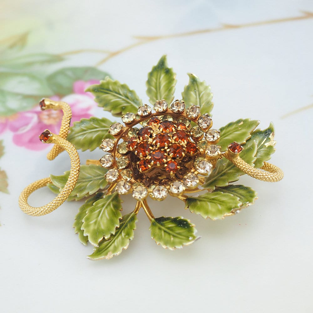 Vintage Cora Signed Edelweiss Brooch, Vintage Couture Costume Jewelry, Signed good Je