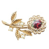 Vintage Brooch, Petit Point Brooch, Flower Brooch, Gold Tone Brooch, Petit Point Stitch Jewelry, Faux Pearl Flower Pin, Rose Brooch