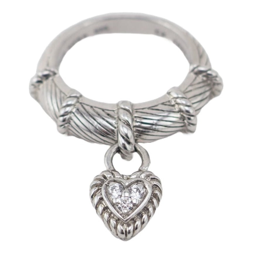Judith Ripka Ring, Heart Ring, Sterling Silver Ring, Heart Dangle Ring, Judith Ripka Jewelry, Size 6, 925 Ring, Judith Ripka Heart