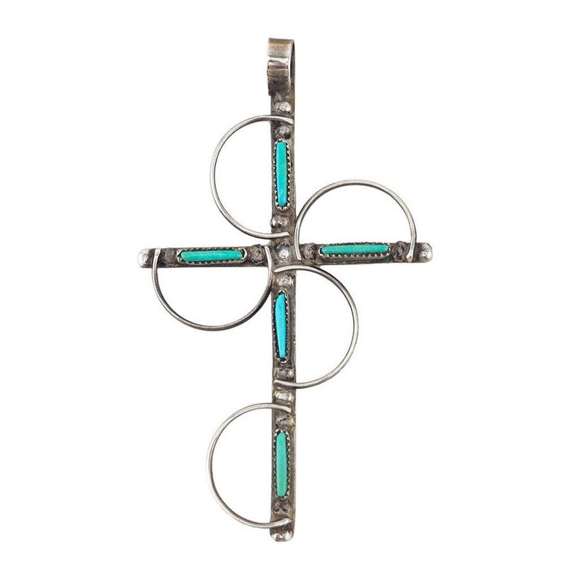 Zuni Cross Pendant, Needlepoint Turquoise, Native American Cross, Sterling Silver Turquoise, Pendant Necklace, Handmade Silver Cross Pendant