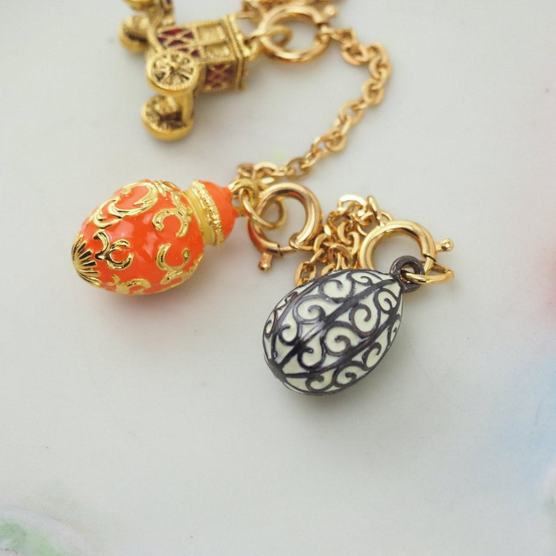 Joan Rivers Charms, Joan Rivers Egg, Charm Extension, Set of 3, Faberge Egg, Egg Necklace, Carriage Charm, Urn Charm, Enamel Egg Charm