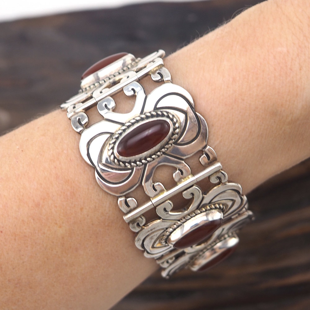 Mexican Silver and Carnelain Bracelet – Vintage Jewelry Girl