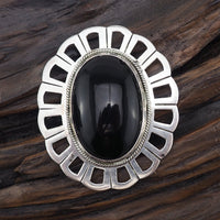 Large Pendant, Onyx Pendant, Silver Pendant, Pendant Brooch, Vintage Pendant, Mexican Pendant, Black Stone Pendant, Mexican Silver, 925