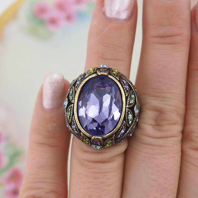 Heidi Daus Ring, Purple Crystal Ring, Cocktail Ring, Statement Ring, Rhinestone Ring, Crystal Ring, Vintage Style Ring, Small Size Ring