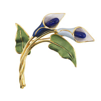 Enamel Flower Brooch, Lily Brooch, Lapis Lazuli Brooch, Gold-Tone Brooch, Flower Brooch, Enamel Brooch, Vintage Brooch