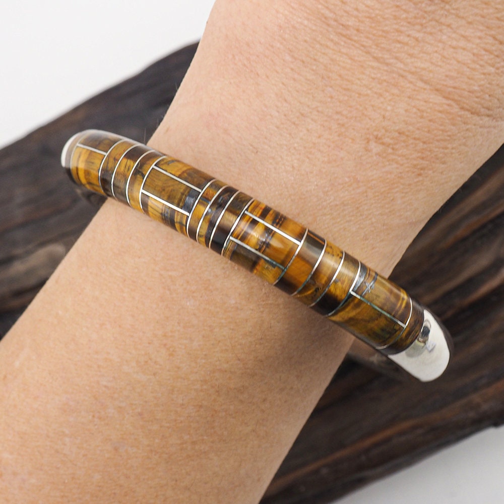 Mexican Silver Tiger Eye Inlay Bracelet - Limited Edition