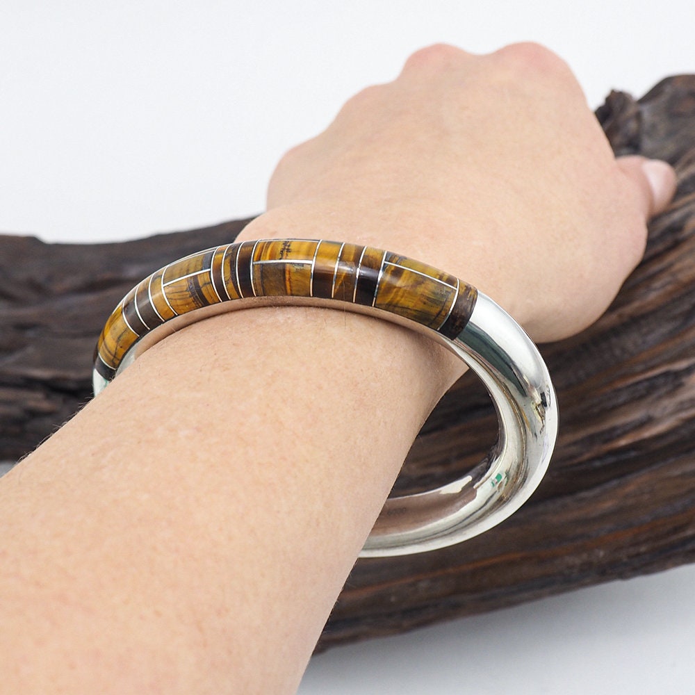 Mexican Silver Tiger Eye Inlay Bracelet - Limited Edition