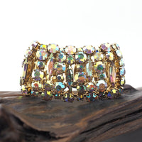Wide Sherman Rhinestone Bracelet, Vintage Bracelet, Aurora Borealis Bracelet, Sherman Bracelet, Sherman Jewelry, Bridal Jewelry, Crystal