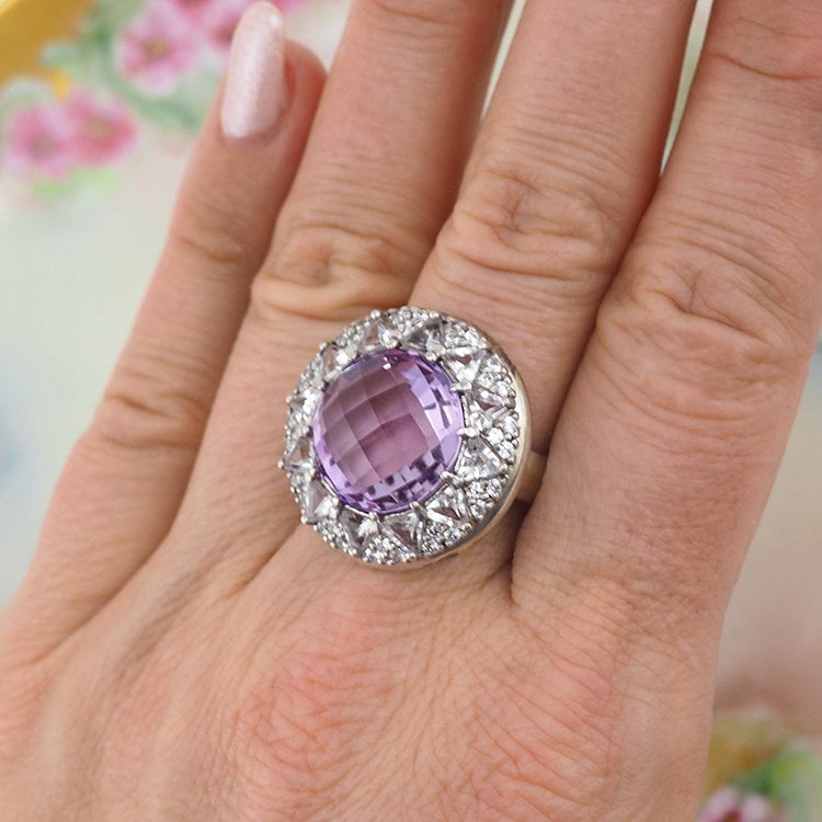 Amethyst Ring, Gemstone Ring, Sterling Silver Ring, Anzie Jewelry, Checkerboard Cut, Statement Ring, Multi Stone Ring, Designer Ring, 925