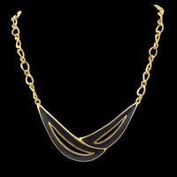 Monet Necklace, Monet Jewelry, Black Enamel Necklace, 1980s Necklace, Designer Jewelry, Gold Tone Necklace, Classic Necklace