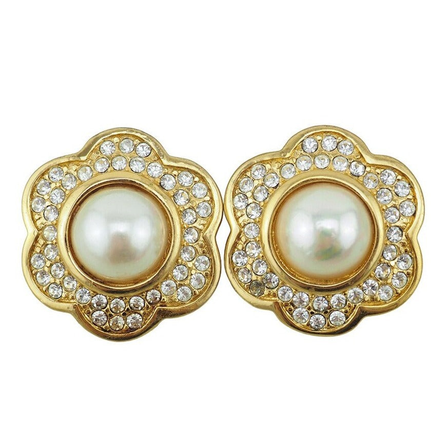 Dior Earrings, Christian Dior, Vintage Earrings, Bridal Earrings, Flower Earrings, Rhinestone Earrings, Clip On Earrings, Gold Tone Earrings